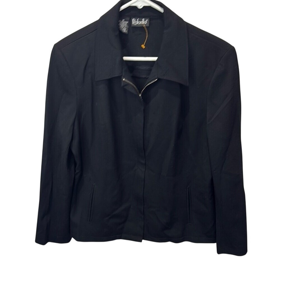 Rafaella Classic Black Zip Up Blazer Pockets Zipper Cuffs Women's‎ Size Large